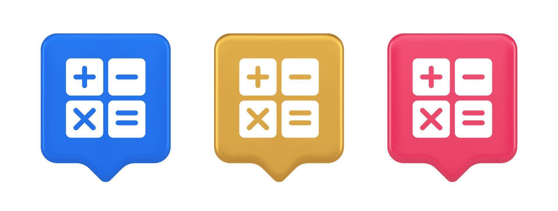 Calculator math counting button accounting balance mathematics financial keyboard 3d speech bubble icon vector