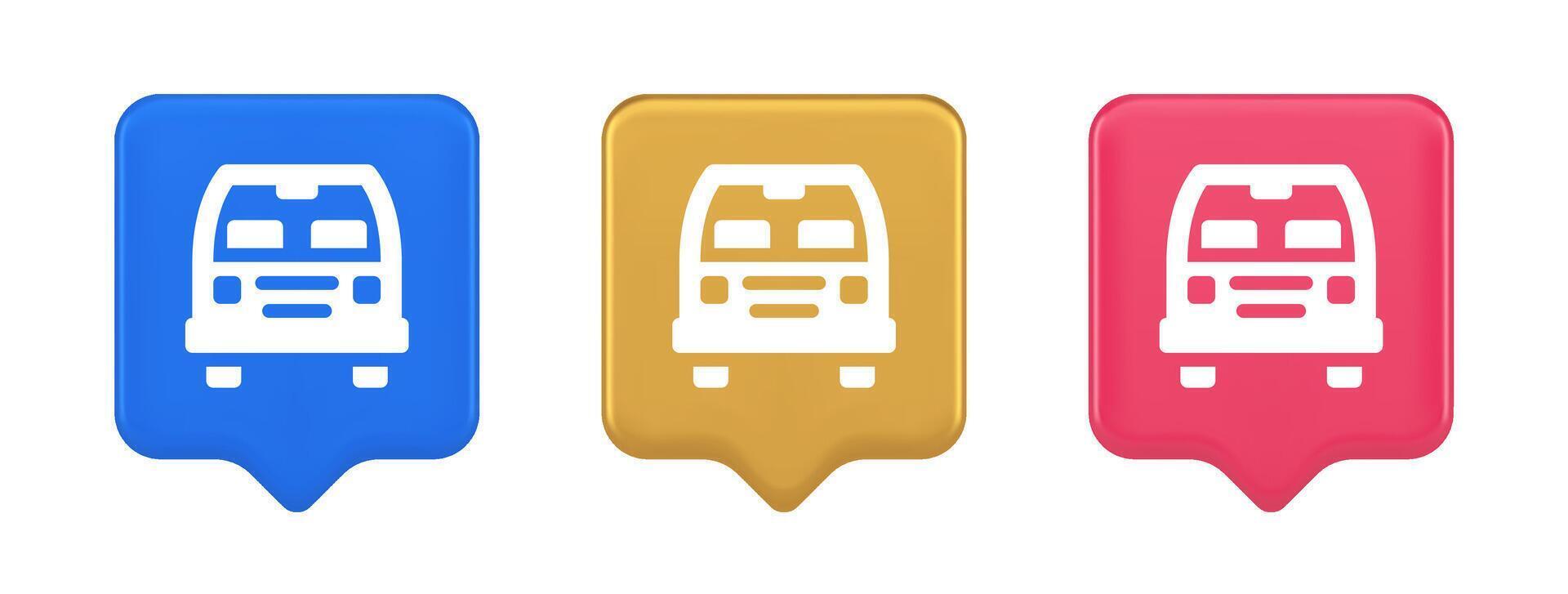 Bus automobile passenger transportation button city transfer journey 3d realistic speech bubble icon vector