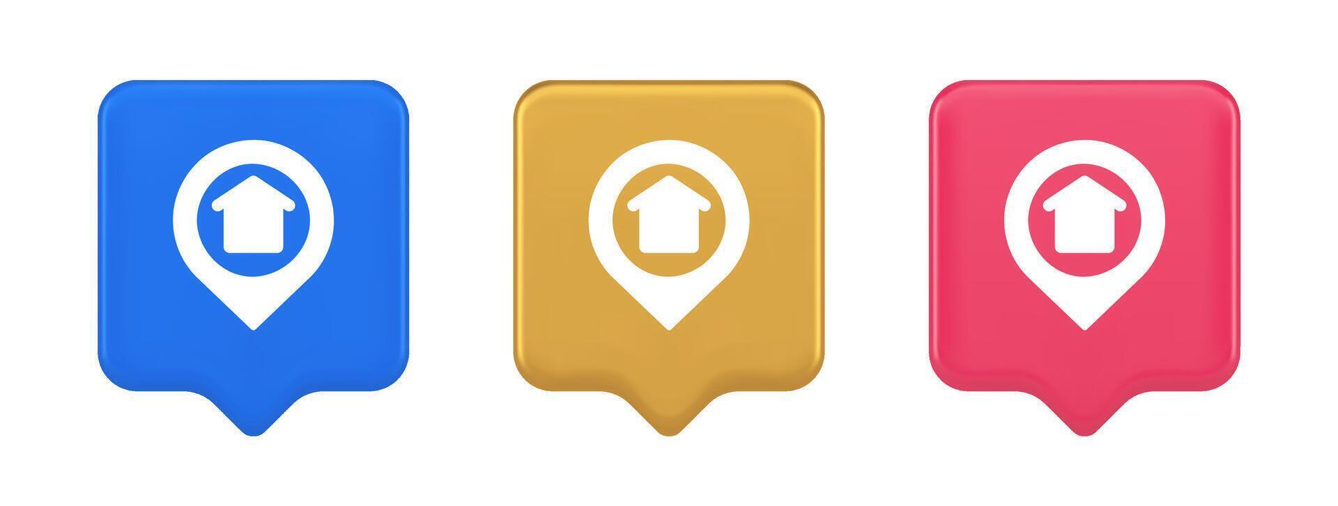 Urban building location find button house map pin web application 3d realistic speech bubble icon vector