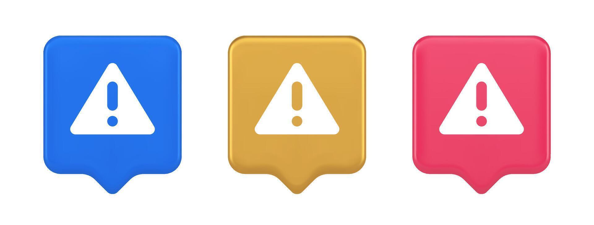 Exclamation point triangle button attention advice mark important information 3d speech bubble icon vector