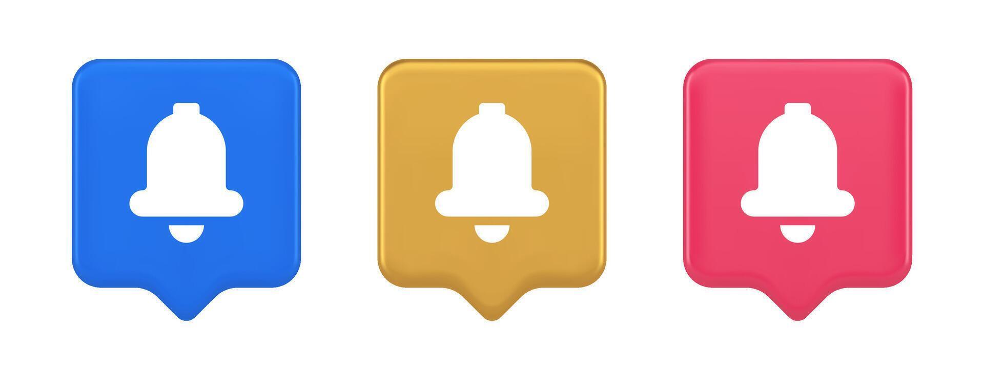 Handbell ring button cyberspace sound reminder service 3d realistic speech bubble icon vector