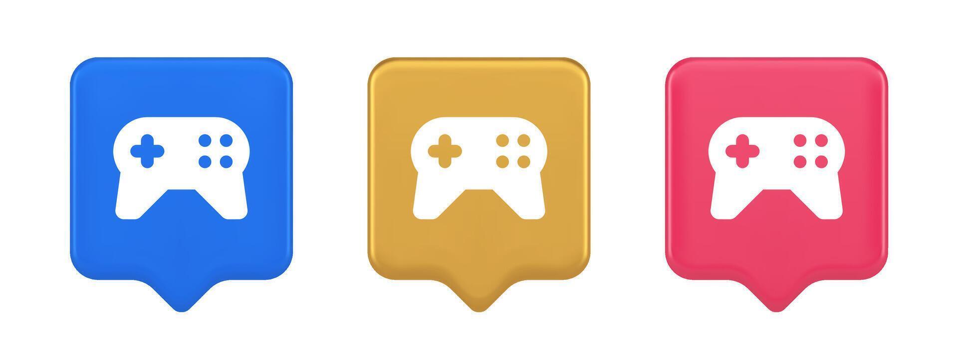 Gamepad controller virtual gaming connect button joystick joypad web app 3d realistic speech bubble icon vector