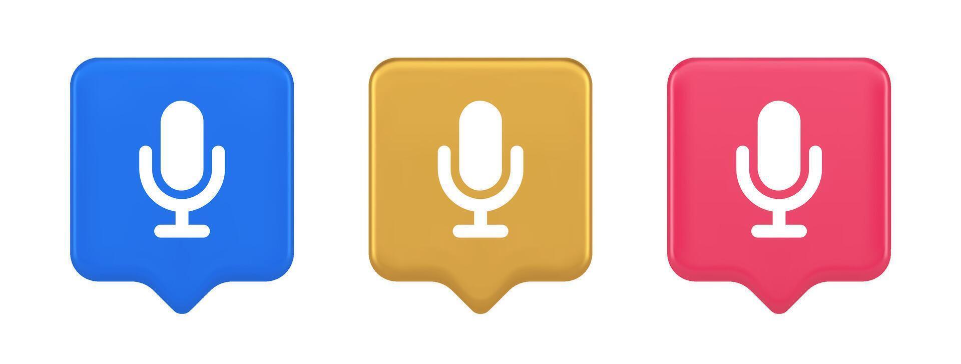 Microphone voice sound recording broadcasting button web app media communication 3d speech bubble icon vector