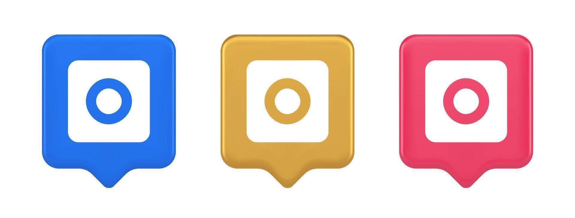 Camera photo shooting button multimedia content creation web application 3d speech bubble icon vector