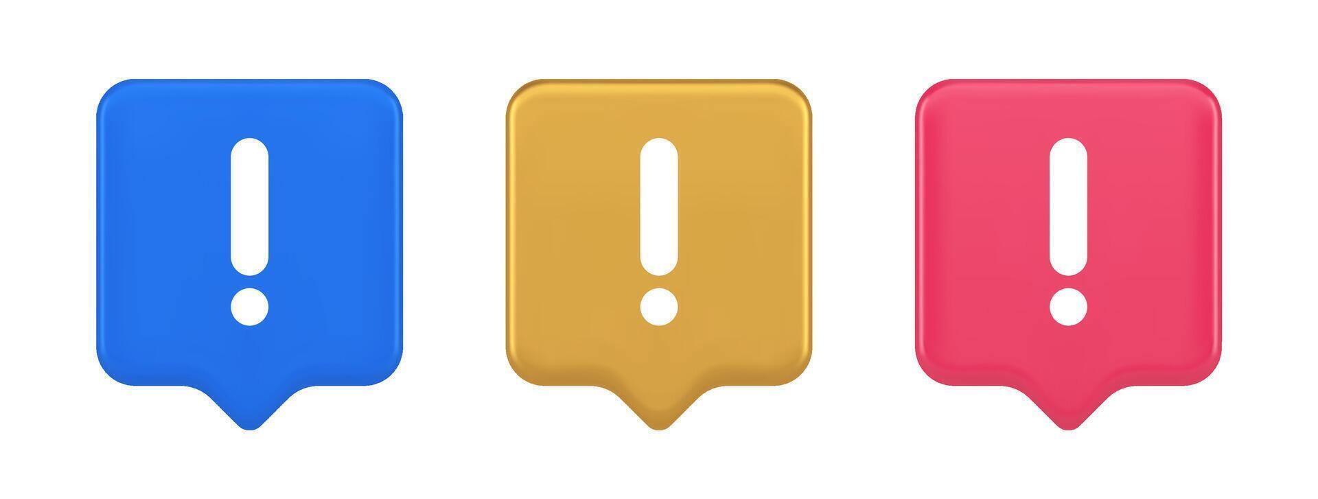 Exclamation mark keyboard button important attention point cyberspace communication 3d speech bubble icon vector