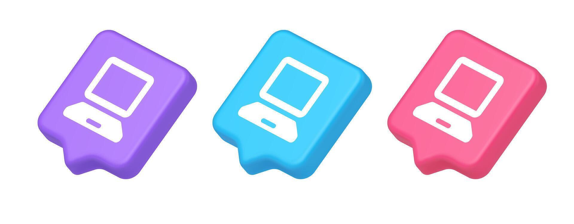 Computer network connection button digital information browsing 3d realistic speech bubble isometric icon vector