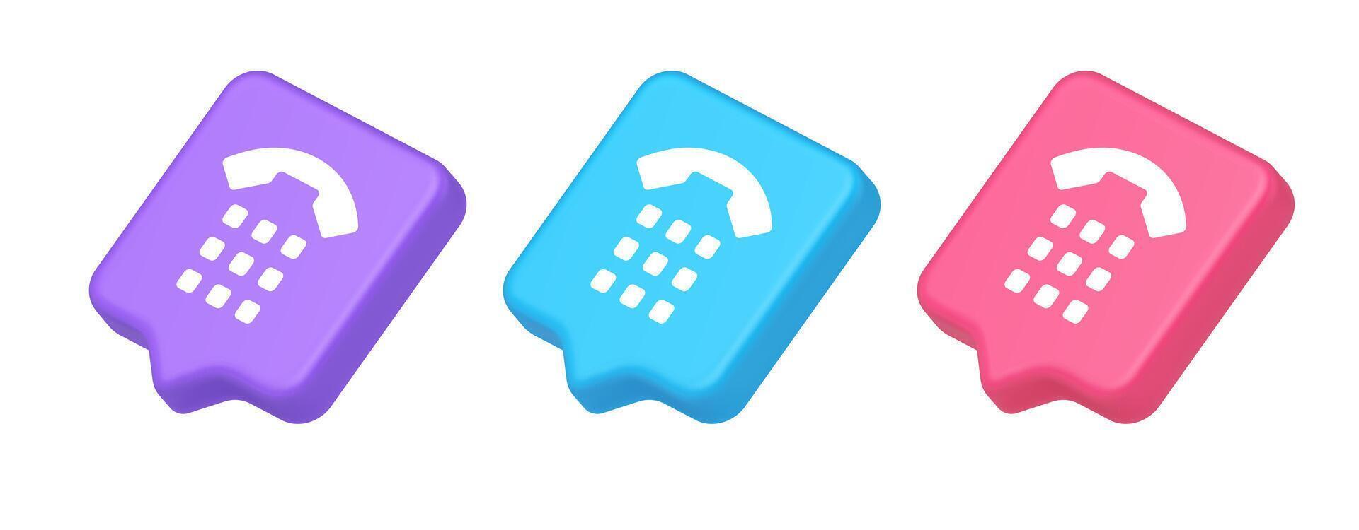 Phone call button application handset mobile contact communication 3d realistic speech bubble isometric icon vector