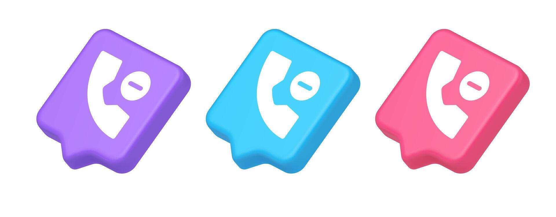 Phone call delete contact communication button voice conversation web interface app 3d speech bubble isometric icon vector