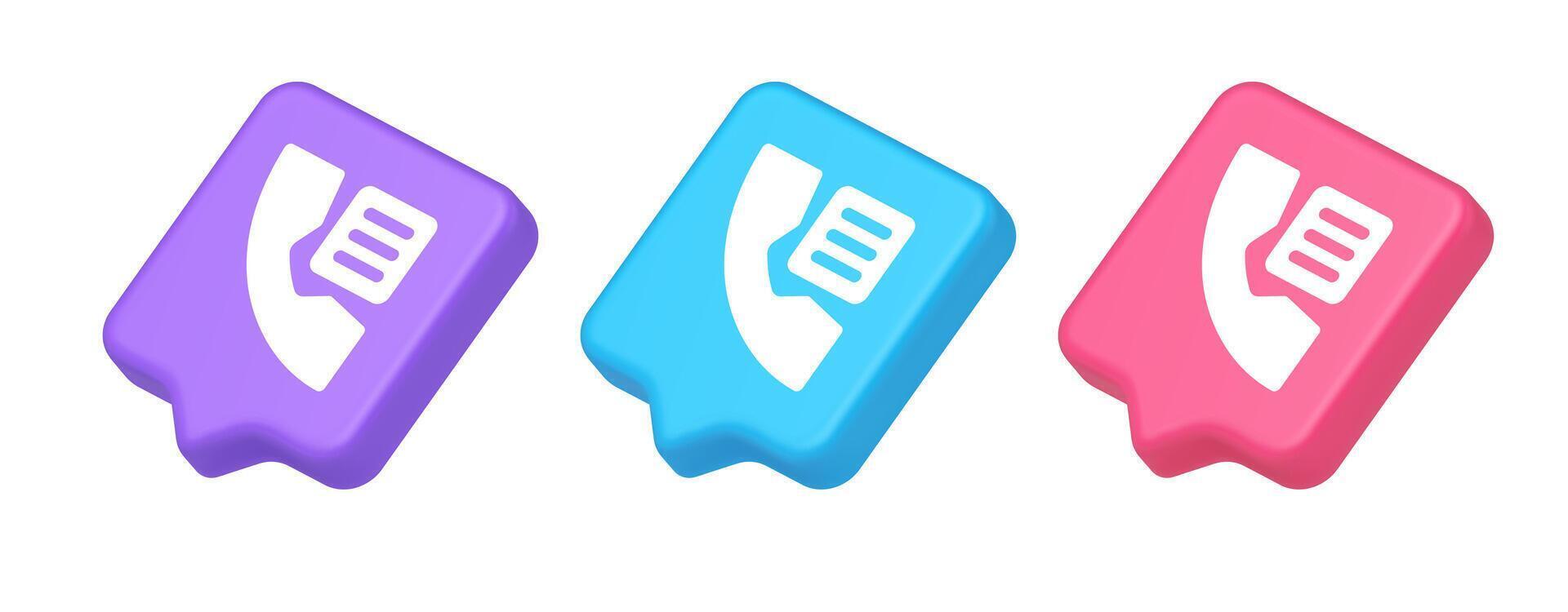 Phone book contact numbers list button search voice communication 3d realistic speech bubble isometric icon vector