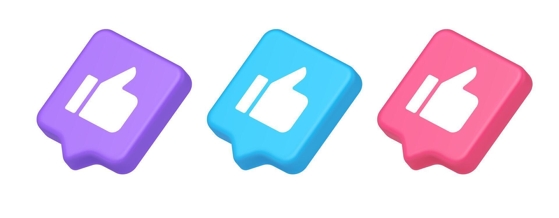 Like thumb up approve rating button confirmation cool website networking 3d realistic speech bubble isometric icon vector