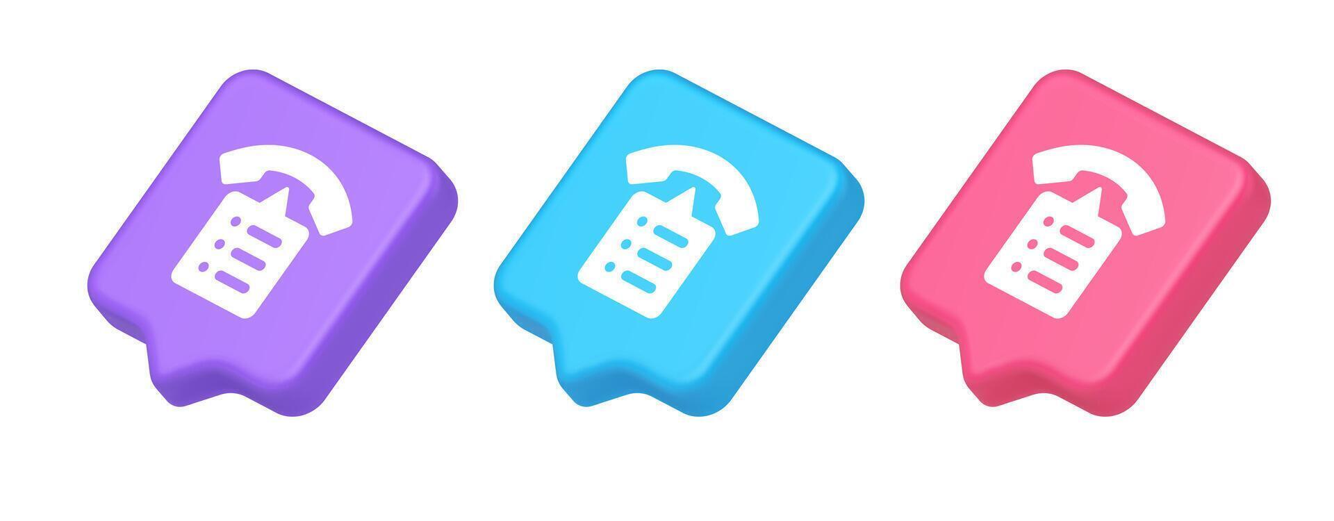Call phone book contact list button cyberspace friends information communication 3d speech bubble isometric icon vector