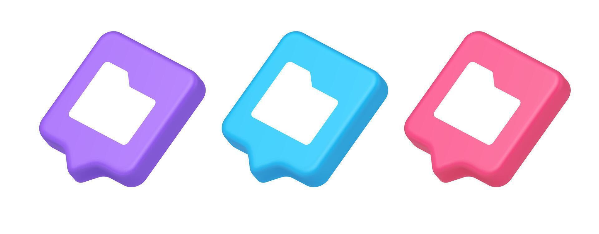 File folder archive directory button cyberspace digital document storage organizing 3d speech bubble isometric icon vector