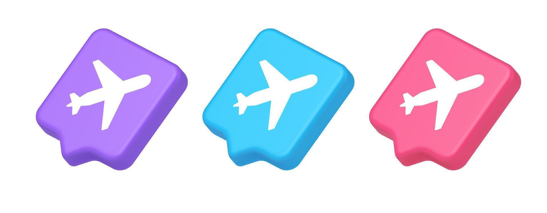 Airplane plane travel button flying vehicle commercial jet navigation 3d realistic speech bubble isometric icon vector