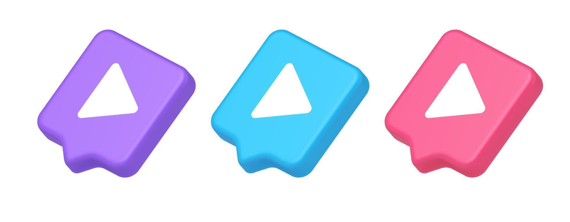 Play button triangle right arrow multimedia content player web app design 3d realistic speech bubble isometric icon vector