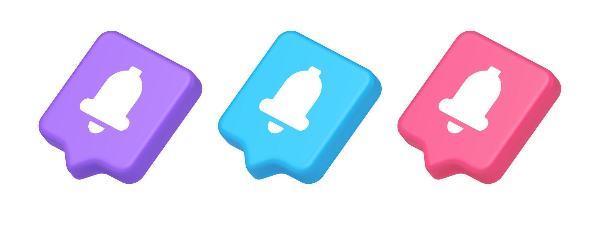 Handbell ring button cyberspace sound reminder service 3d realistic speech bubble isometric icon vector
