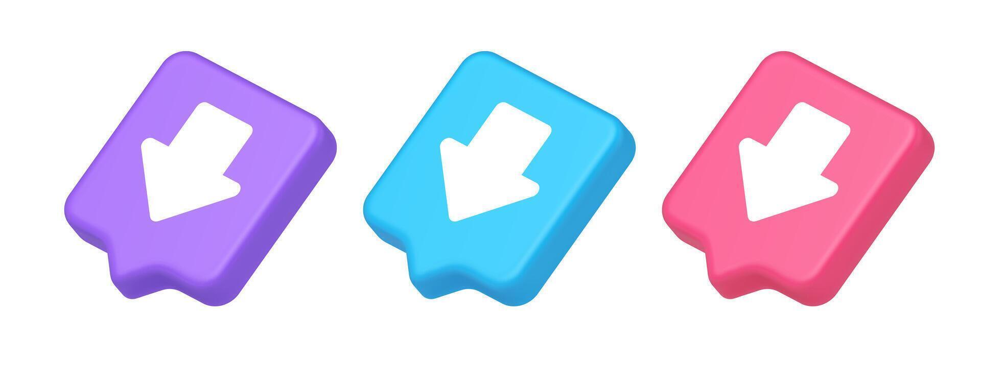 Arrow down button keyboard navigation pointer cyberspace downloading web app 3d speech bubble isometric icon vector