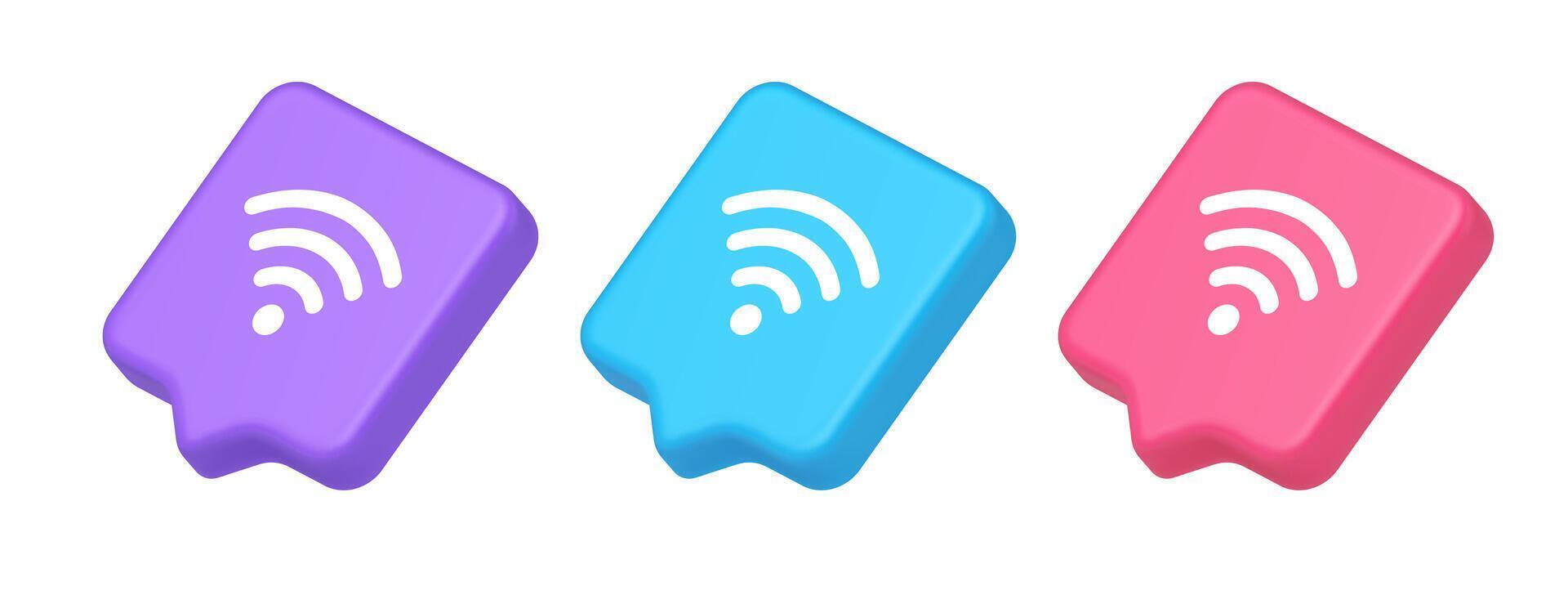 Wi fi internet connection button high speed wireless cyberspace digital network 3d speech bubble isometric icon vector