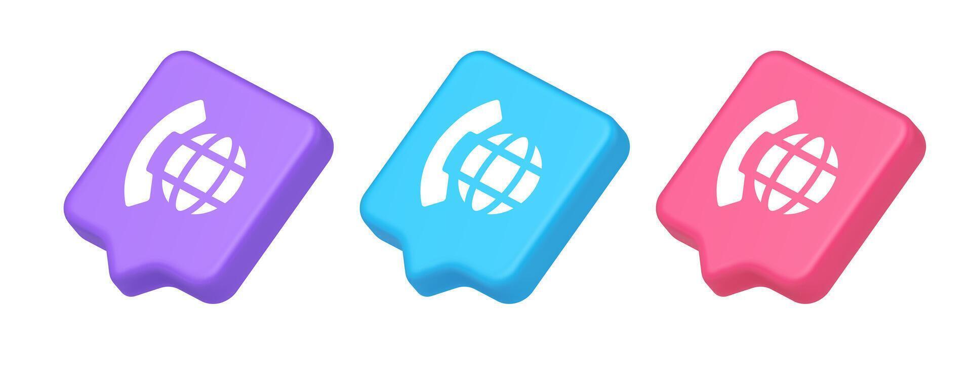 Phone call international global communication button cyberspace dialogue conversation 3d speech bubble isometric icon vector
