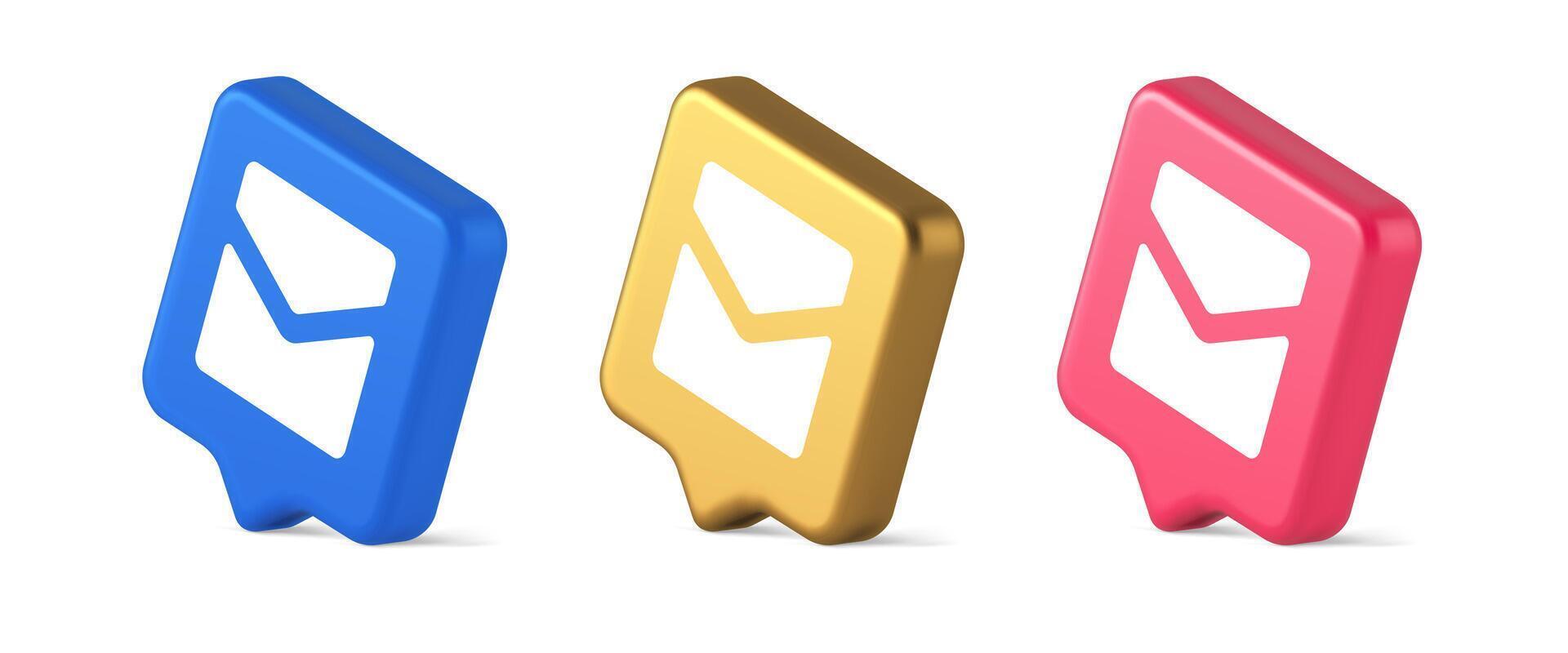 Email letter incoming message closed envelope mobile application button 3d realistic speech bubble isometric icon vector