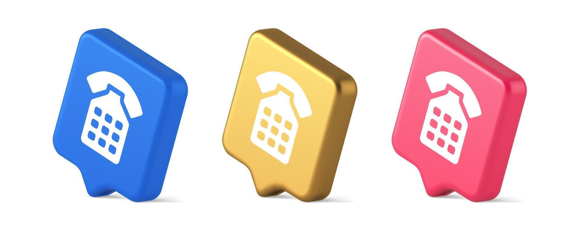 Phone call contact communication web button helpline hotline 3d realistic speech bubble isometric icon vector
