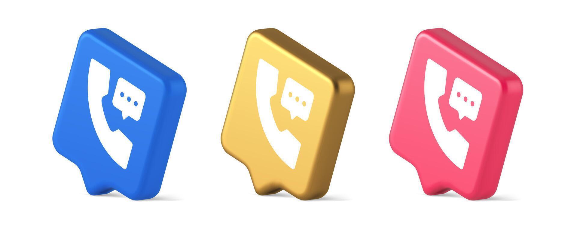 Helpline assistance chat consulting telephone customer support button 3d realistic speech bubble isometric icon vector