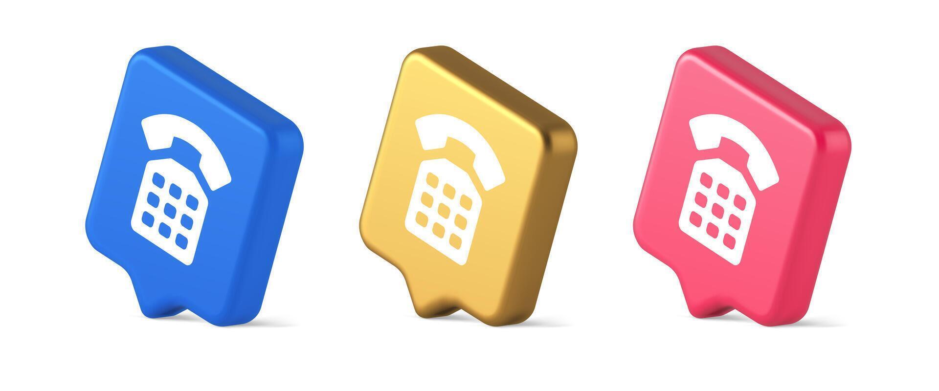 Phone customer support call contact connect button retro telephone handset 3d realistic speech bubble isometric icon vector