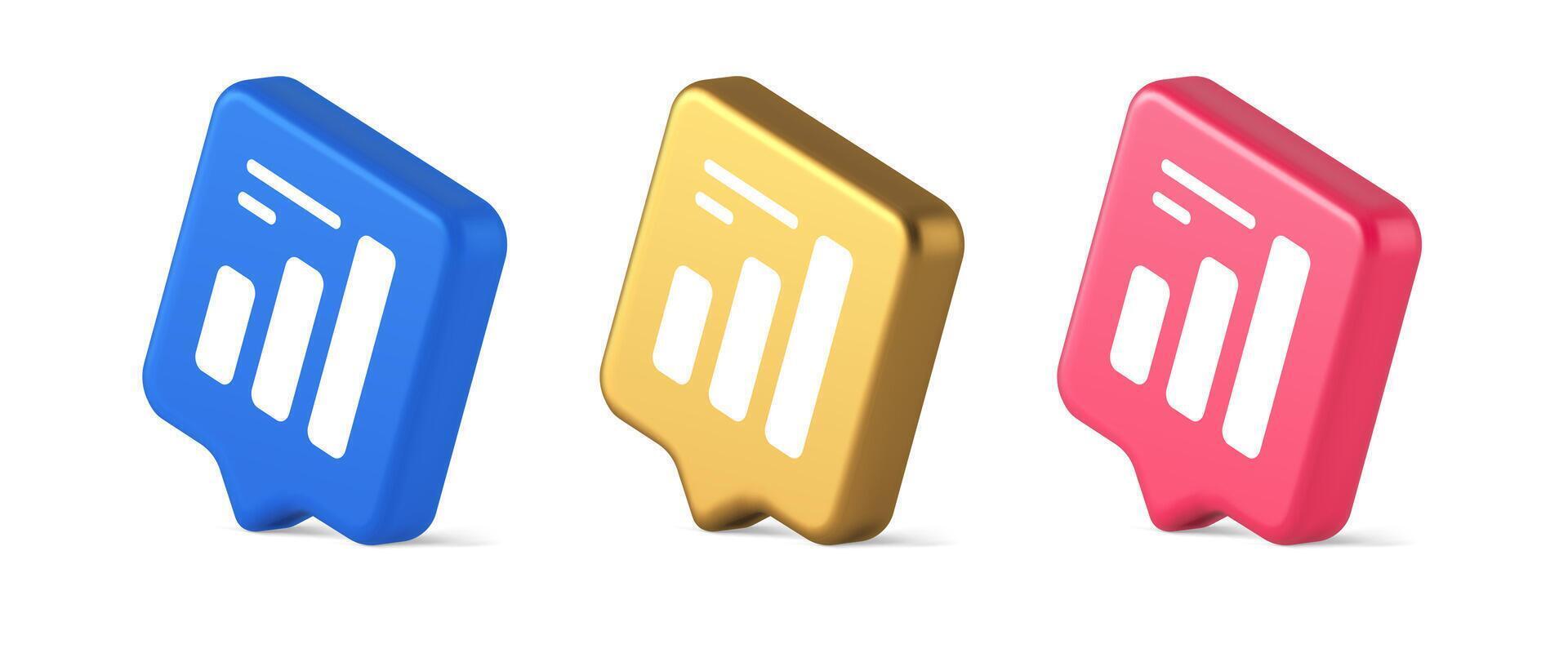 Bar graph business analyzing button diagram profit progress stock market stats 3d speech bubble isometric icon vector