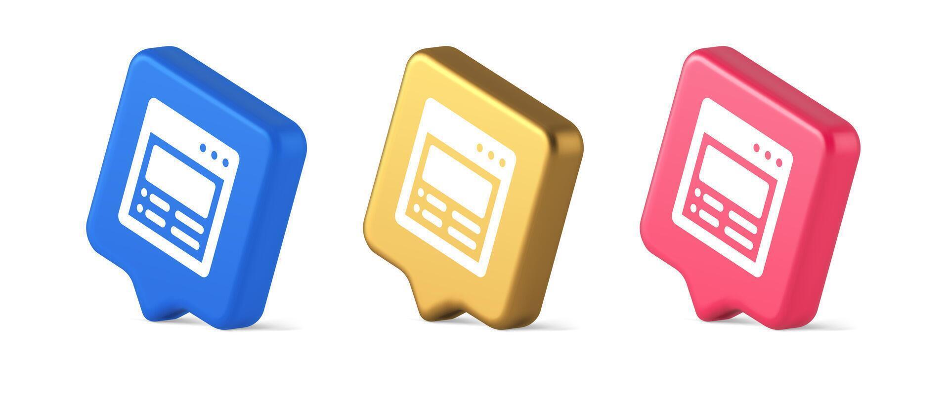 Internet document tax form banking account web page button virtual browsing interface 3d speech bubble isometric icon vector