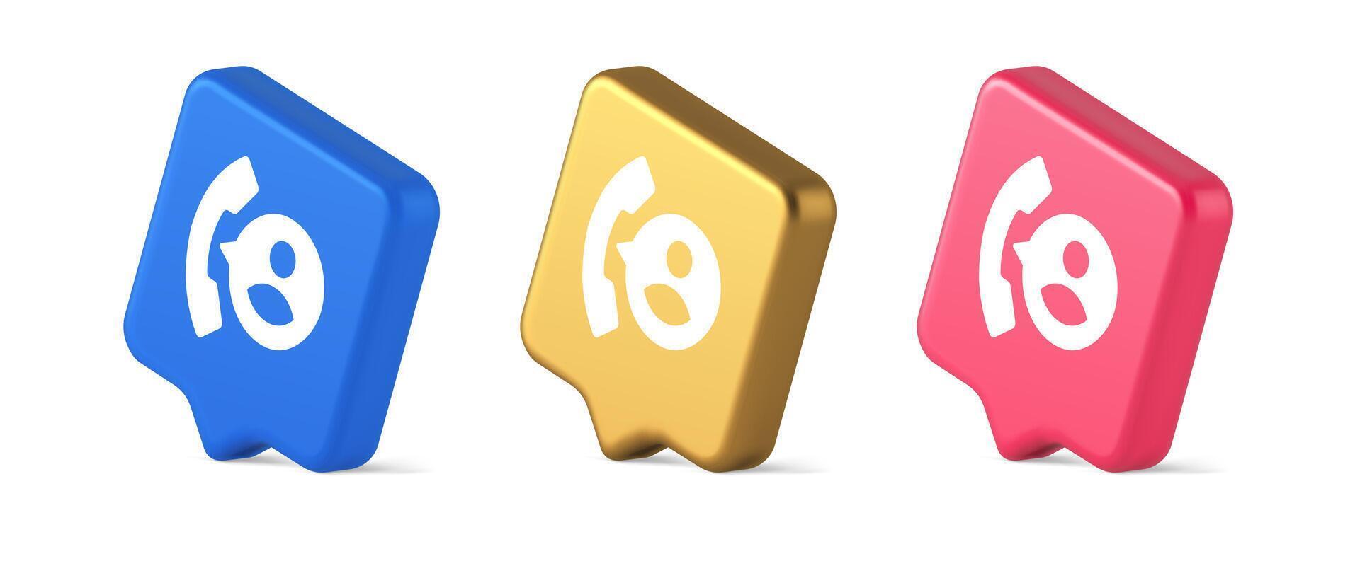 Phone contact call helpdesk customer support button telephone talk service 3d realistic speech bubble isometric icon vector