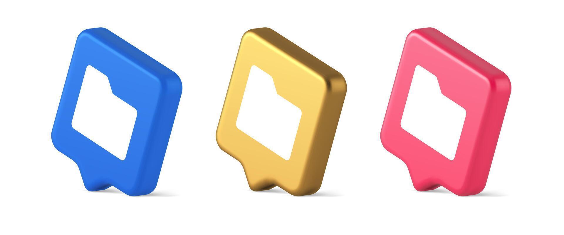File folder archive directory button cyberspace digital document storage organizing 3d speech bubble isometric icon vector