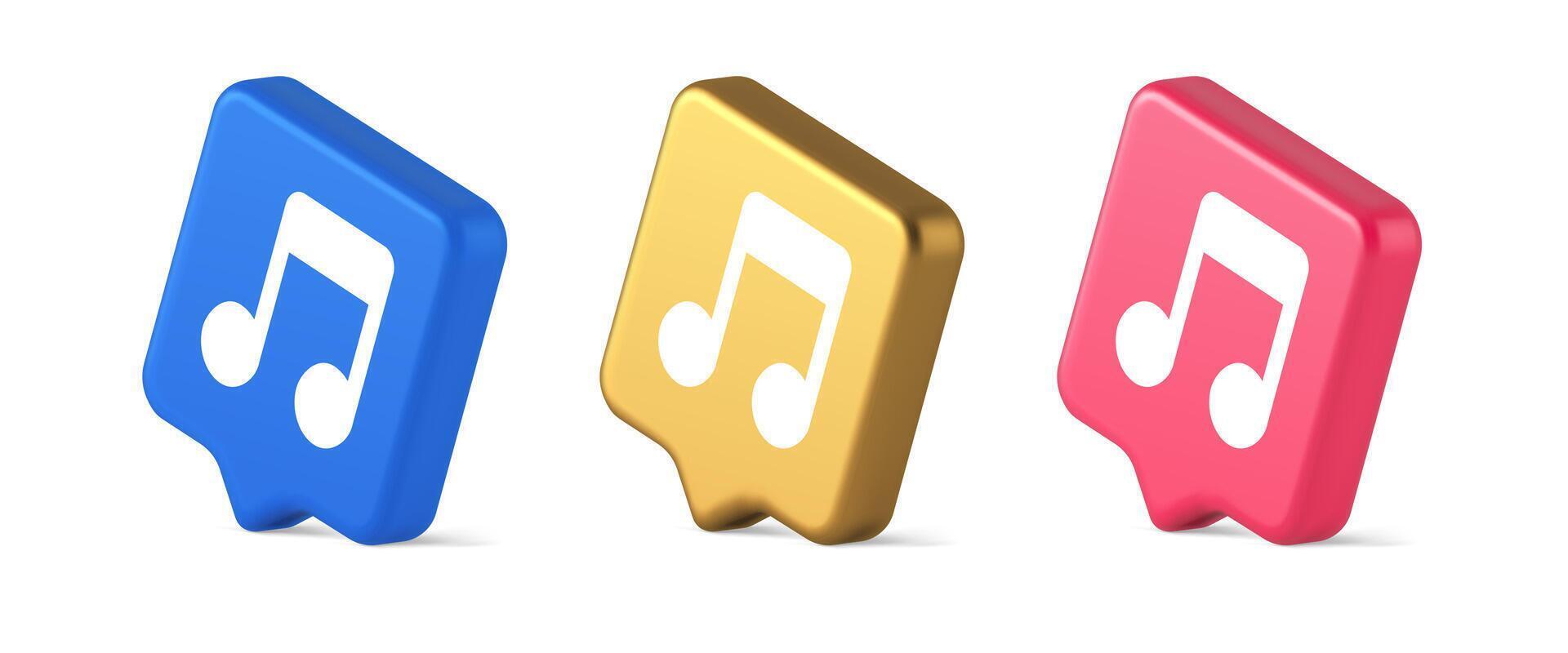 Music note audio sound button audio sound listening production 3d realistic speech bubble isometric icon vector