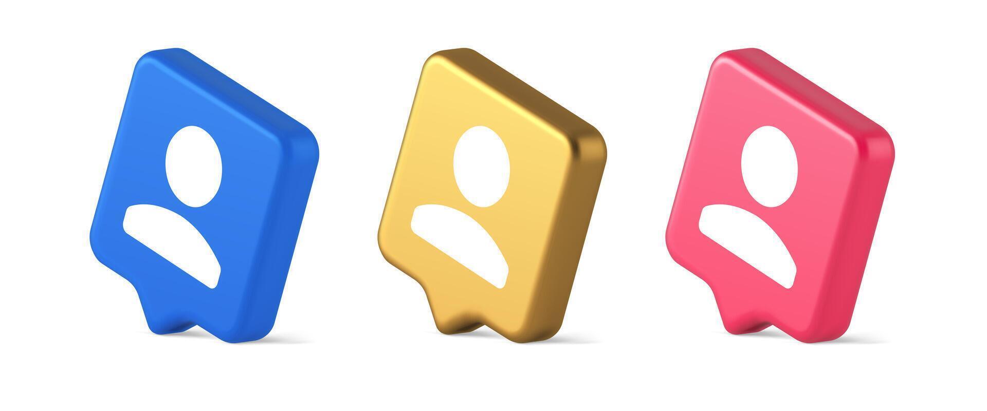 User person human contact button cyberspace account information web app 3d realistic speech bubble isometric icon vector