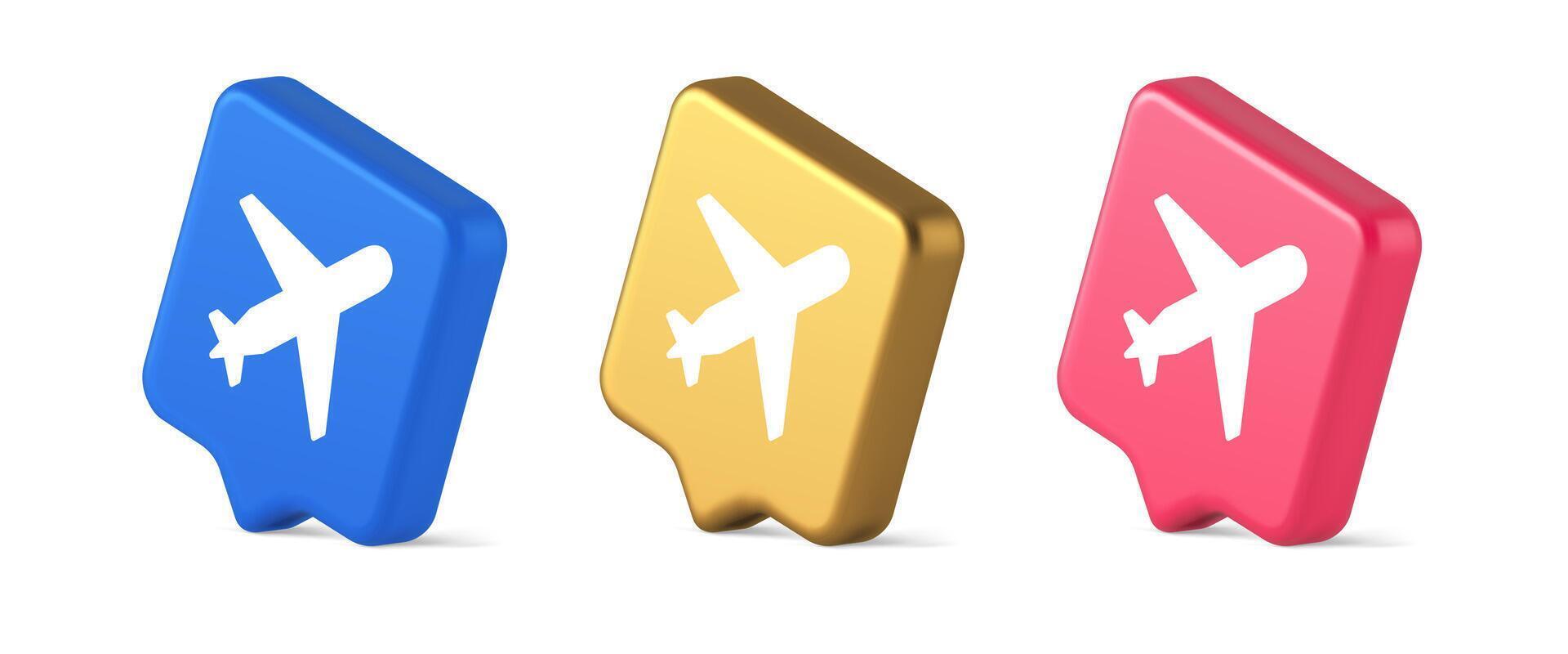 Airplane plane travel button flying vehicle commercial jet navigation 3d realistic speech bubble isometric icon vector