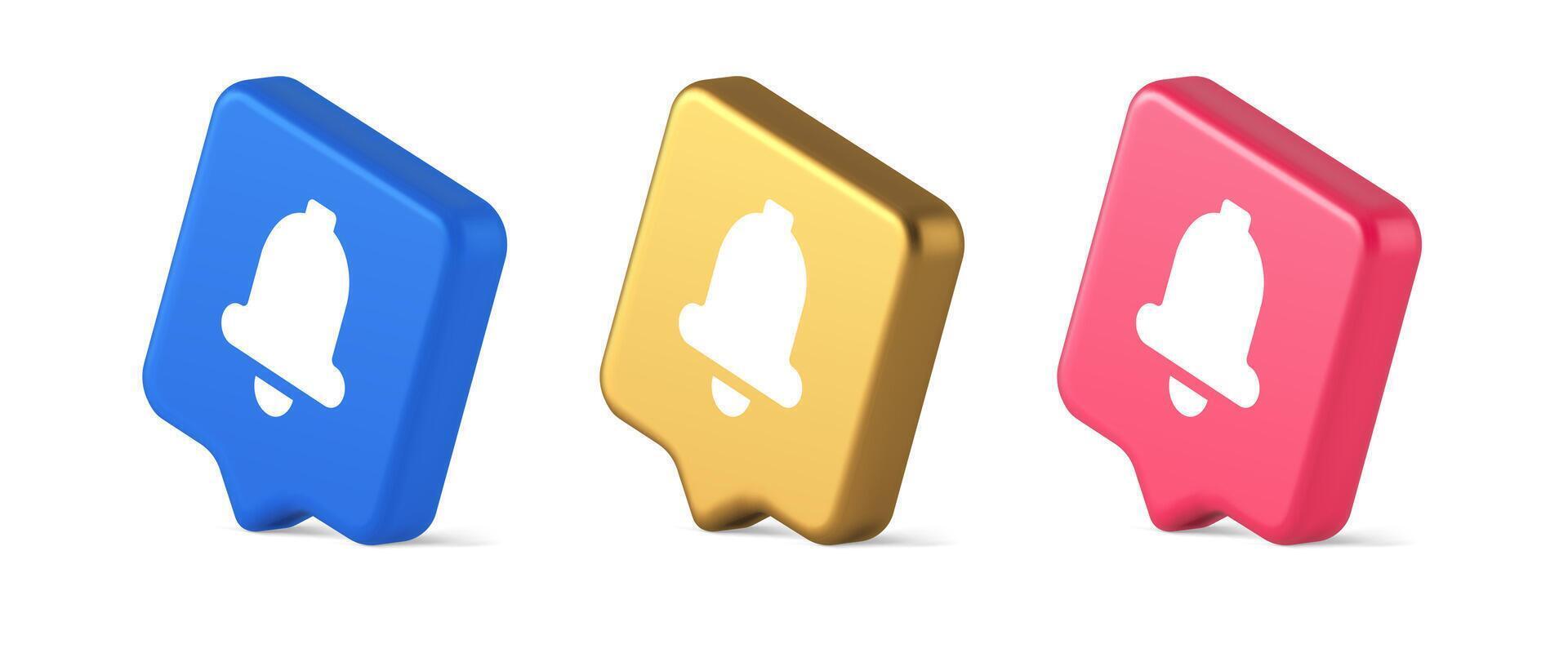 Handbell ring button cyberspace sound reminder service 3d realistic speech bubble isometric icon vector