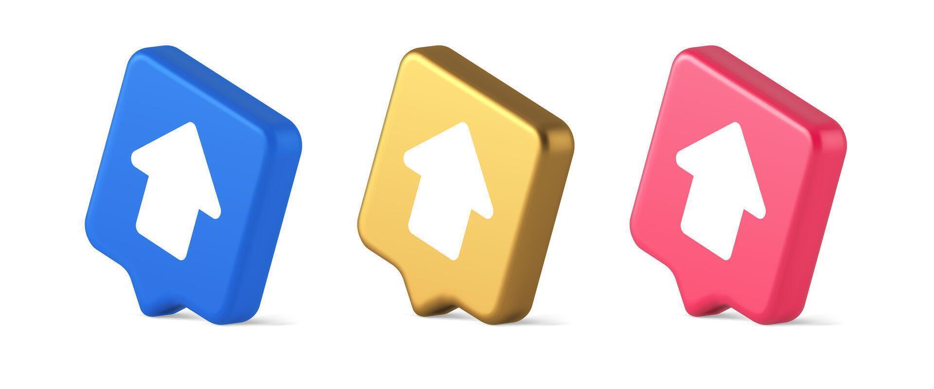 Arrow up button directional pointer cyberspace cursor 3d realistic speech bubble isometric icon vector