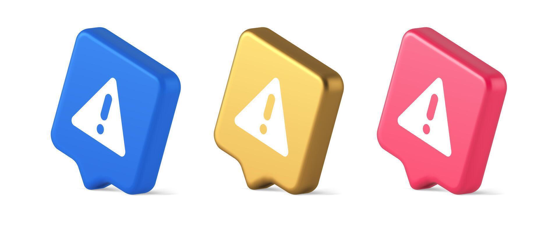 Exclamation point triangle button attention advice mark important information 3d speech bubble isometric icon vector