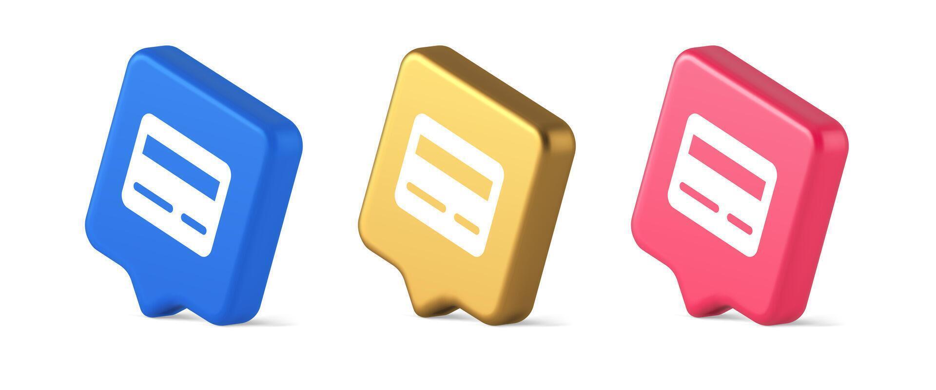 Credit debit card e money payment button digital financial banking account 3d realistic speech bubble isometric icon vector