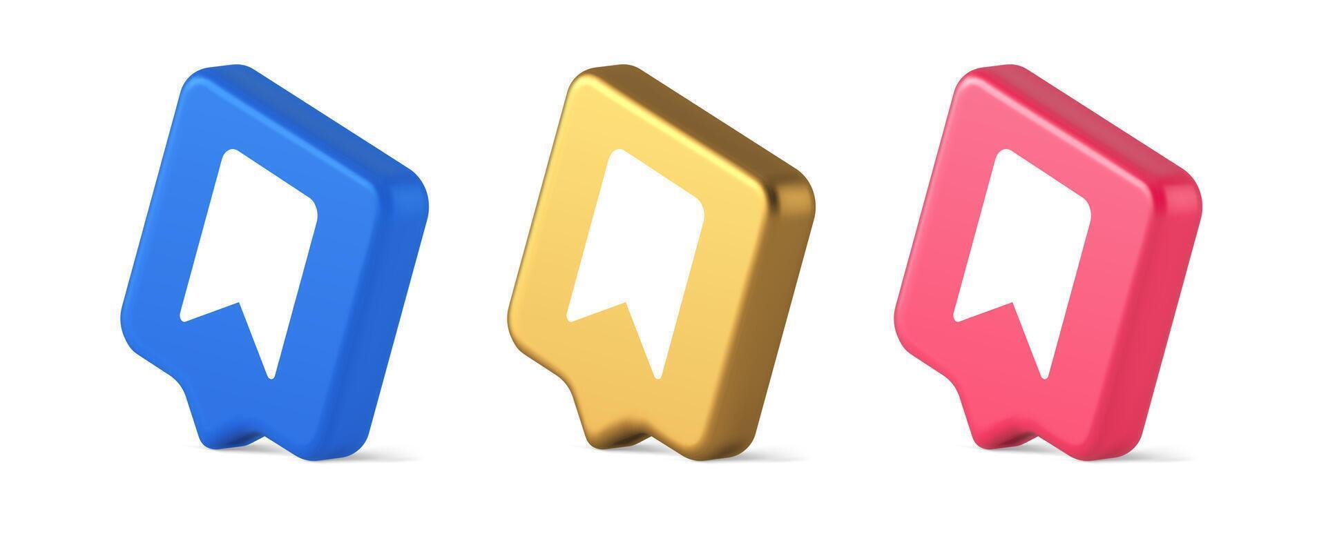 Bookmark tag flag button book reading document learning remember web app 3d realistic speech bubble isometric icon vector