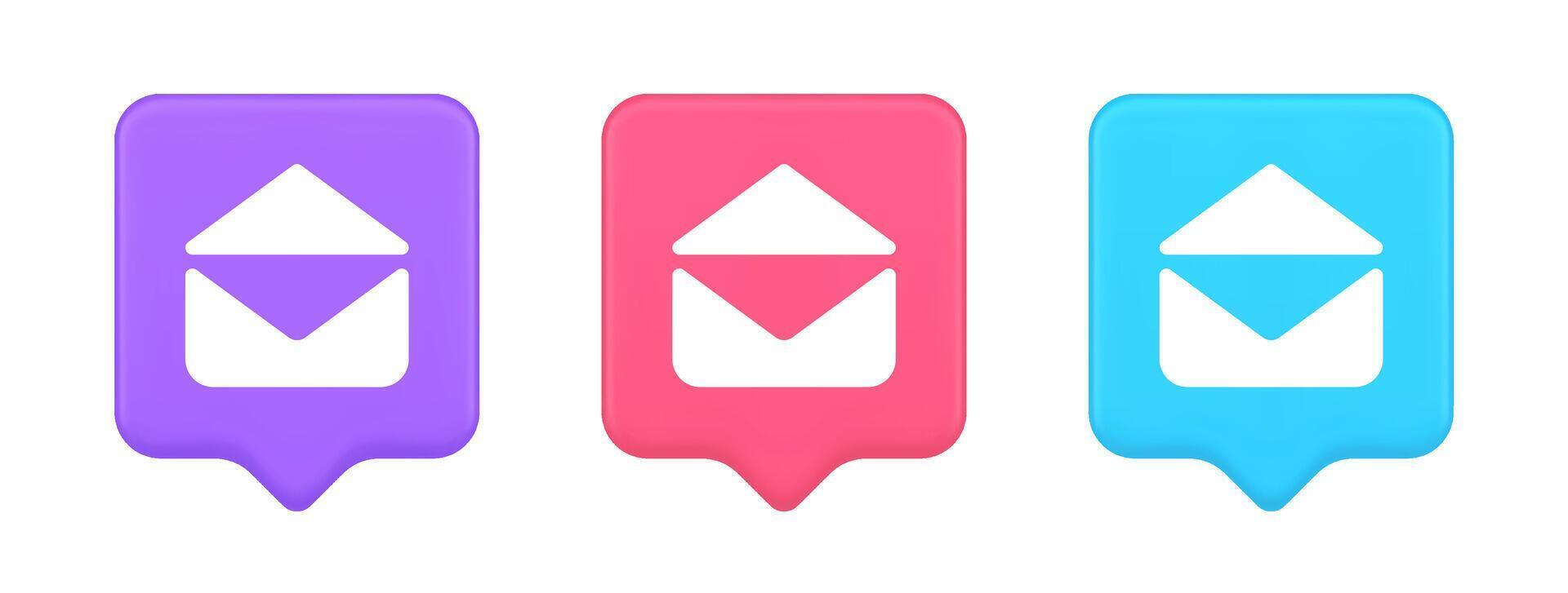 Email open envelope letter received incoming message button 3d realistic speech bubble icon vector