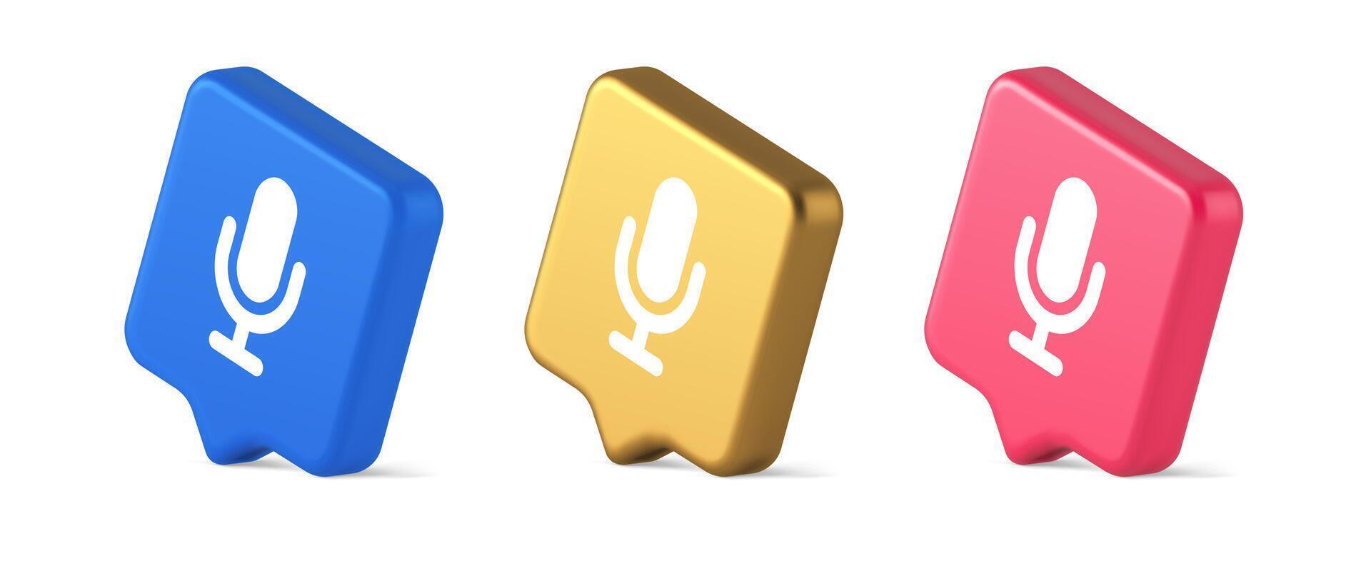 Microphone voice sound recording broadcasting button web app media communication 3d speech bubble isometric icon vector