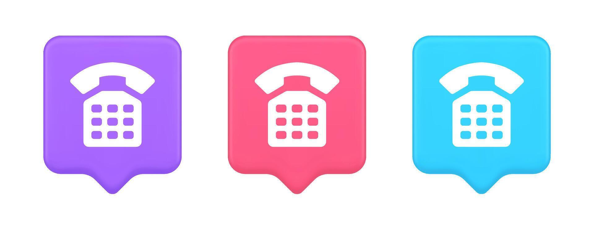 Phone customer support call contact connect button retro telephone handset 3d realistic speech bubble icon vector