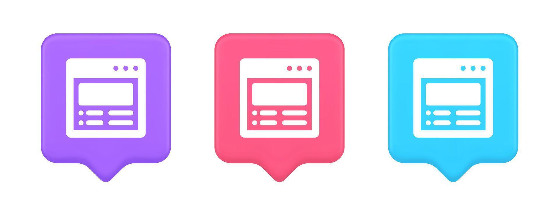 Internet document tax form banking account web page button virtual browsing interface 3d speech bubble icon vector