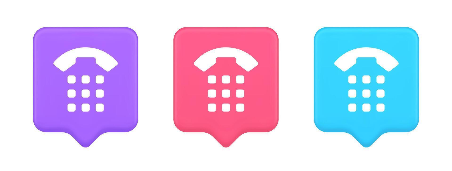 Phone call button application handset mobile contact communication 3d realistic speech bubble icon vector