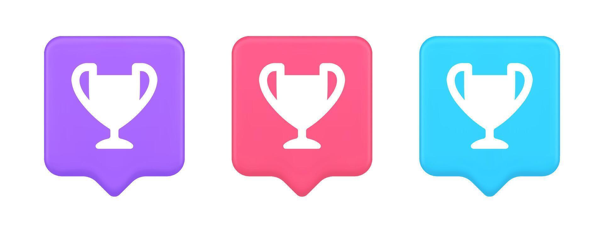 Cup trophy award best win achievement button first place game online connection 3d speech bubble icon vector