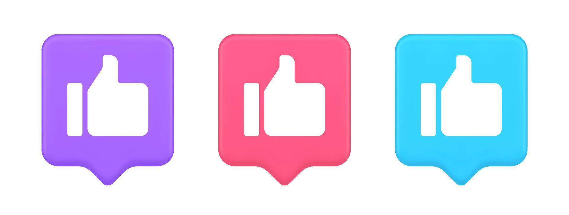 Thumb up like cool button cyberspace approve acceptance communication 3d realistic speech bubble icon vector