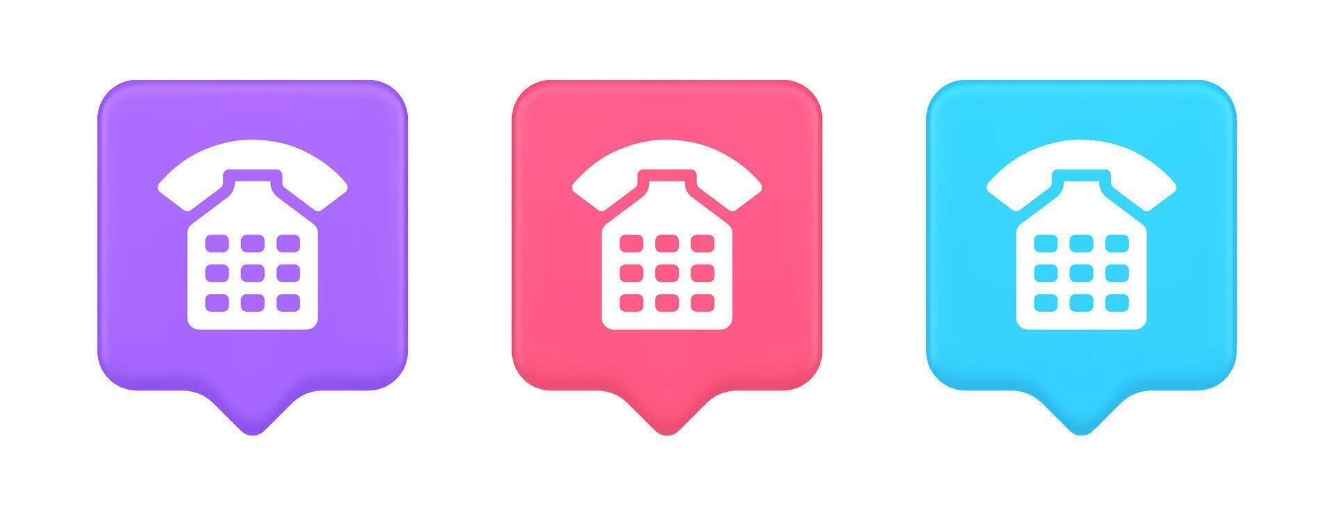 Phone call contact communication web button helpline hotline 3d realistic speech bubble icon vector