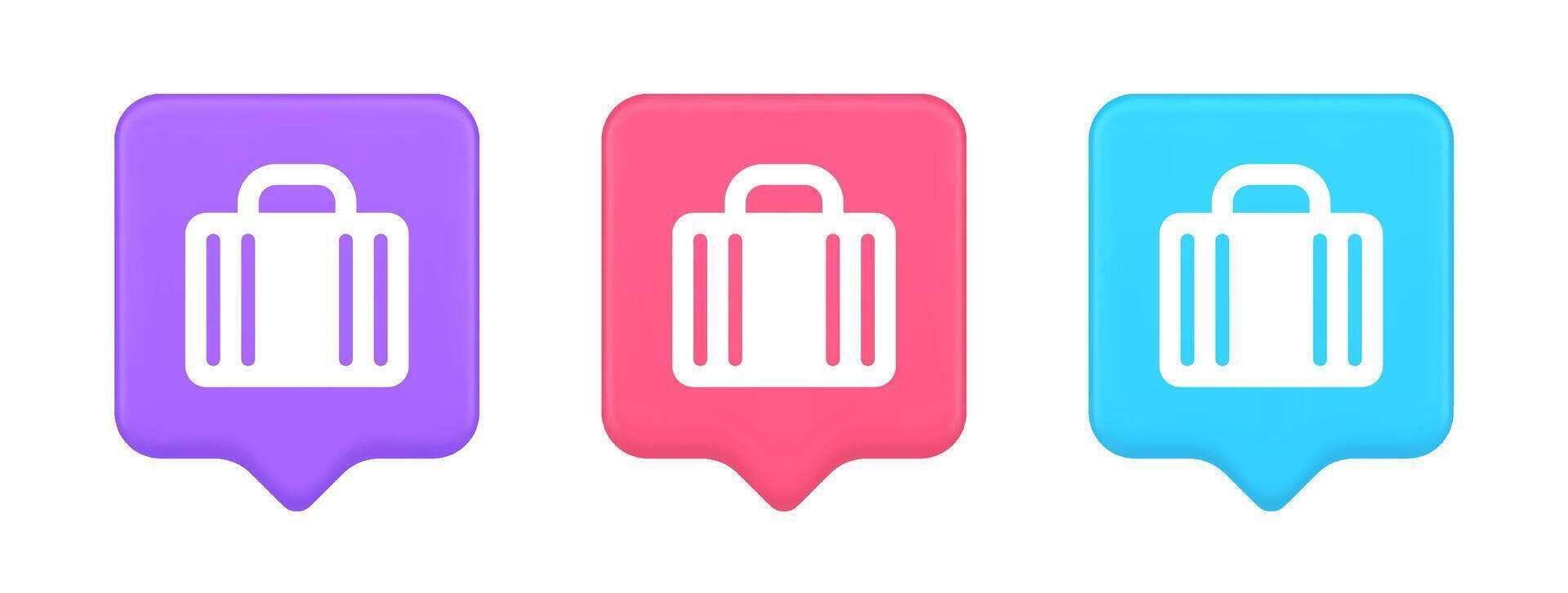 Suitcase baggage briefcase button office business accessory travel tourism element 3d speech bubble icon vector