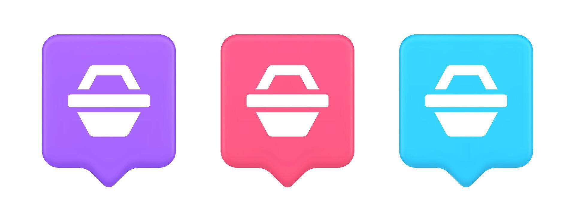 Shop cart digital commercial retail button marketplace global market app design 3d speech bubble icon vector