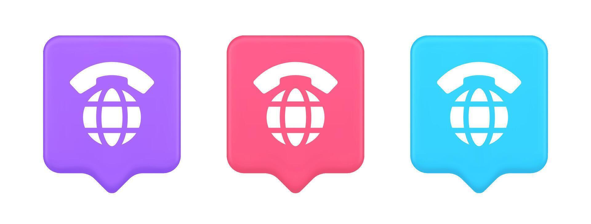 Global phone communication button internet telephone connection 3d realistic speech bubble icon vector