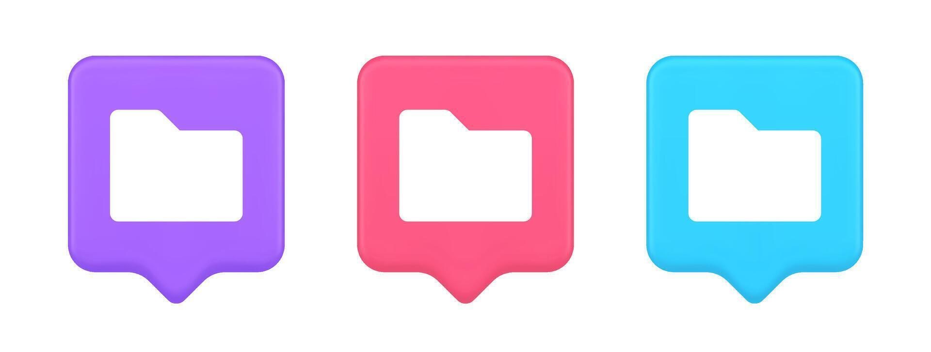 File folder archive directory button cyberspace digital document storage organizing 3d speech bubble icon vector